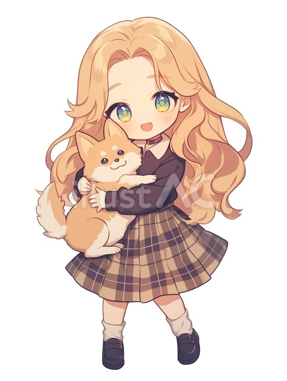 犬を抱える少女５ 犬,動物,ペットのイラスト素材