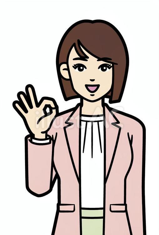 OKサインを出す若い私服の女性 人物,女性,会社員のイラスト素材