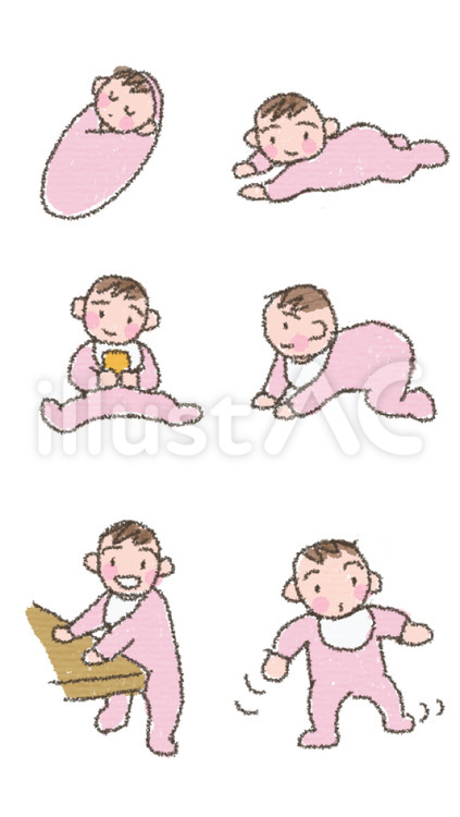 赤ちゃんの成長（ピンク） 赤ちゃん,生後1ヶ月,生後2ヶ月のイラスト素材