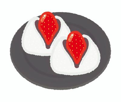 皿にのったいちご大福 大福餅,大福,餅,和菓子,スイーツ,和スイーツ,小豆,あんこ,粒あん,おやつのイラスト素材