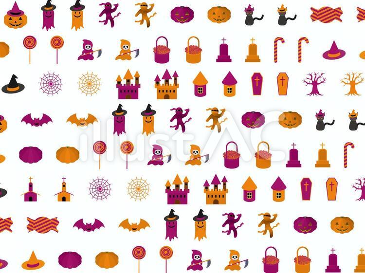 ハロウィンアイコン柄(交互) ハロウィン,トリックオアトリート,ジャックオランタンのイラスト素材