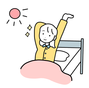 シンプル目覚めた女性（c） シンプル,人,女,起床,起きた,起きる,目覚め,朝,背伸び,ベッドのイラスト素材