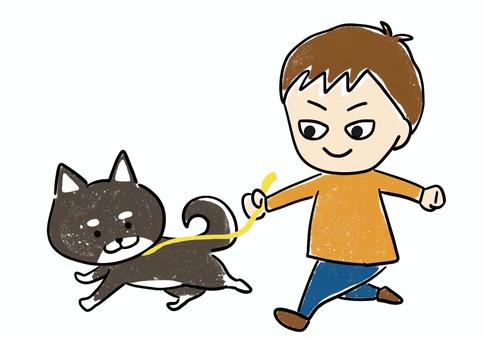 黒柴犬の散歩をする笑顔の男の子 黒柴犬の散歩をする笑顔の男の子 男の子,男児,黒柴犬のイラスト素材