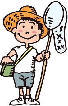 虫とり001 少年,虫かご,夏休み,セミとり,麦わら帽子のイラスト素材