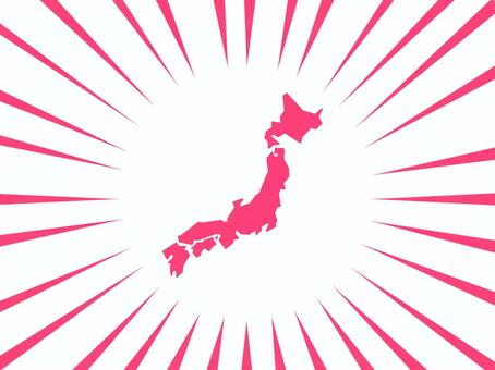 集中線と日本列島（日本地図）（赤） 日本,日本列島,日本地図,国土,地図,集中,集中線,効果線,注目,シンプルのイラスト素材