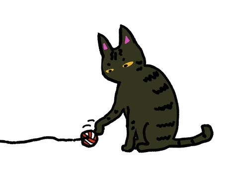 毛糸を触るネコ 生き物,動物,ネコ,毛糸,触る,おもしろい,かわいい,イラスト,挿し絵,手書きのイラスト素材
