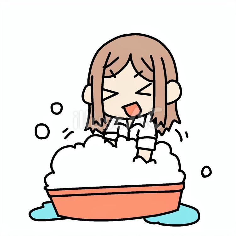 楽しくたらいを泡立てる女性 女性,たらい,楽しいのイラスト素材