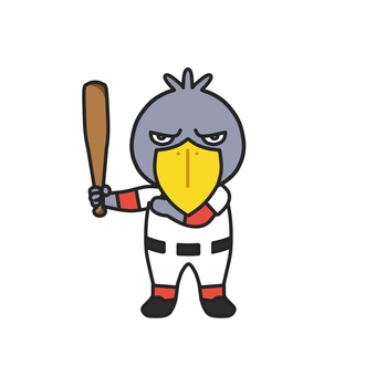 野球バットを持ってポーズとるハシビロコウ 野球,バット,ユニフォーム,試合,練習,スポーツ,チーム,打者,バッティング,学校のイラスト素材