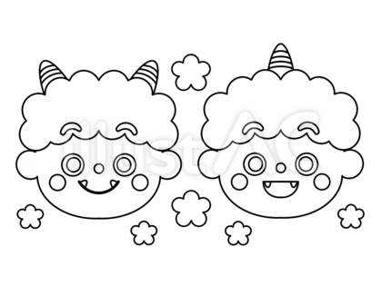 【節分ぬりえ】鬼・花