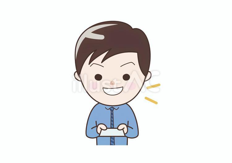名刺を両手で差し出す会社員シャツ姿 名刺交換,渡す,商談のイラスト素材