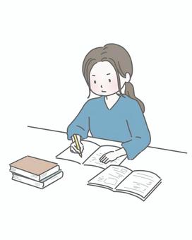 勉強をする女性 勉強をする女性 勉強,女性,学ぶ,努力,資格,学習,集中,デスク,本,ノートのイラスト素材
