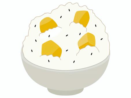 栗ごはん大盛り　 栗ごはん,栗,秋,旬,食べ物,ご飯,白背景,秋の味覚,炊き込みご飯,茶碗のイラスト素材