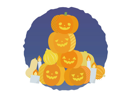 光るハロウィンかぼちゃとロウソク挿絵2 ハロウィン,ジャック・オー・ランタン,かぼちゃ,ロウソク,光る,夜,積み重なる,挿絵,挿し絵,秋のイラスト素材