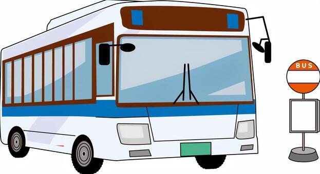 路線バスバス停　 路線バス,バス停,公共交通,車体,停車,斜め,タイヤ,フロント,線画のイラスト素材