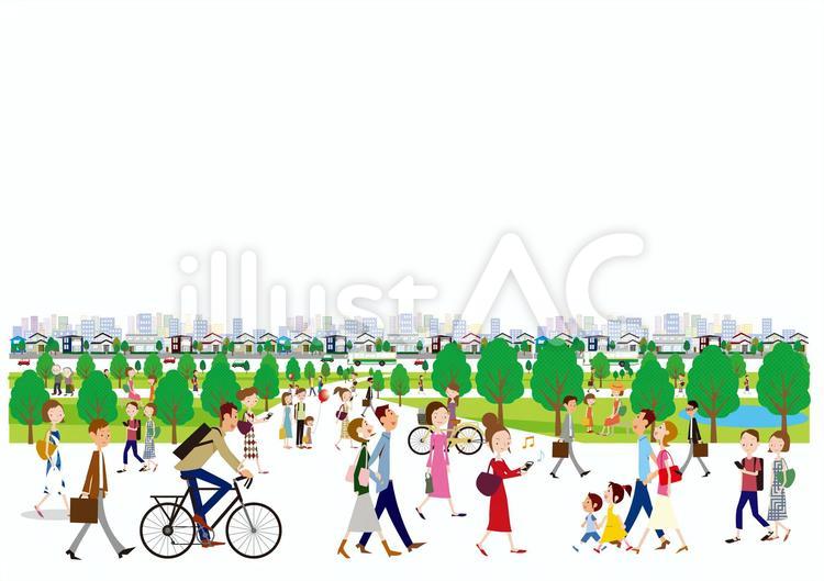 202202＿公園 マンガ風,住宅,ファミリーのイラスト素材