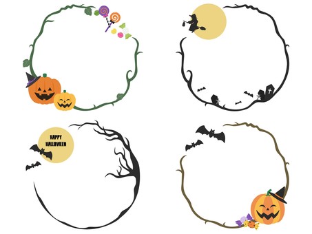 ハロウィン丸フレームセット　(改） ハロウィン,フレーム,丸,枠,飾り,ホラー,メッセージカード,カード,文字スペース,余白のイラスト素材