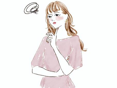 女性 女性,悩む,ロングヘア,考える,ファッション,ナチュラル,水彩,大人女子,挿し絵,外国のイラスト素材