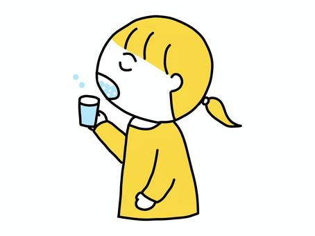 うがいをする女の子 うがい,風邪,カゼ,予防,インフルエンザ,女の子,女子,キッズ,子供,人物のイラスト素材