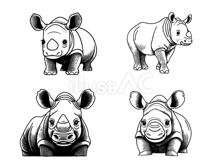 モノクロのサイ サイ,動物,動物園のイラスト素材