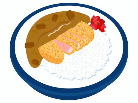 カツカレー カツカレー,カレーライス,とんかつ,ロースカツ,揚げ物,フライ,カレー,ルゥ,カレールゥ,福神漬けのイラスト素材