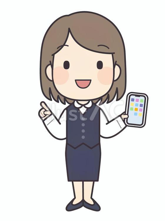 スマホを持つ女性社員 女性,会社員,事務員のイラスト素材
