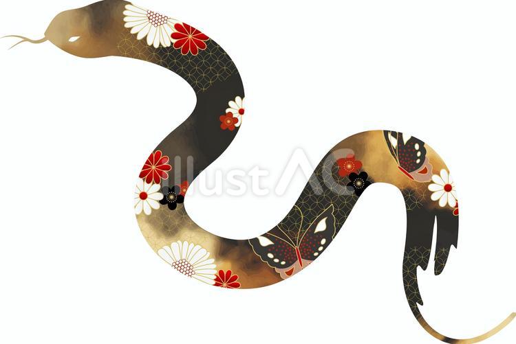 和柄の蛇のシルエットベクターデータ 蛇,和柄,シルエットのイラスト素材
