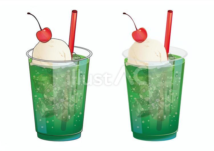 テイクアウトクリームソーダ　線あり・なし 緑,スイーツ,水滴のイラスト素材