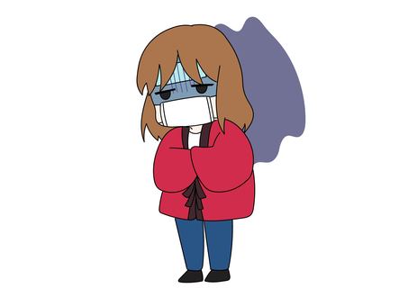 体調が悪い女の子 風邪,インフルエンザ,体調不良,イラスト,だるい,女の子,具合悪い,マスク,半纏,寒いのイラスト素材