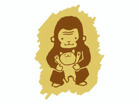 猿と子猫 猿,子猫,持ち上げる,運ぶ,かわいい,仲良し,手描きのイラスト素材