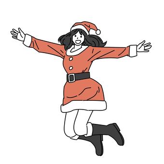 ジャンプするサンタ姿の女性 女性,クリスマス,サンタ,コスチューム,全身,ジャンプ,ポーズ,サンタクロース,コスプレ,笑顔のイラスト素材