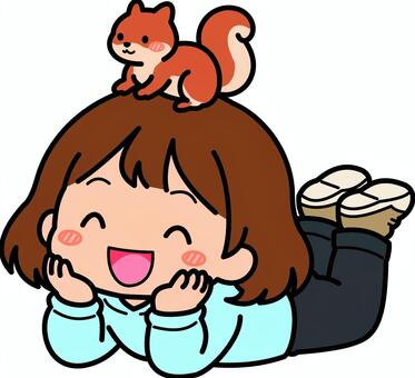 青のリスの女子です。 リス,シンプル,動物,子供,ペット,仲良し,ほのぼの,笑顔,女子,青のイラスト素材