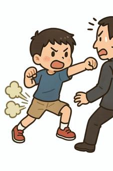 怒ってパンチする男の子