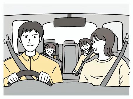 家族でドライブ 家族,車,ドライブ,おでかけ,休日,自動車,親子,夫婦,女性,男性のイラスト素材