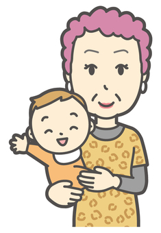  大阪のおばちゃん-069-バスト 抱っこ,おばちゃん,大阪,ヒョウ柄,おばはん,中年,女性,関西,派手,おばさんのイラスト素材