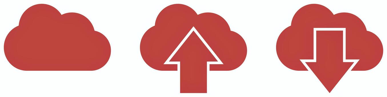 クラウド アイコンセット 赤 クラウド,アイコン,アップロード,ダウンロード,データ,ネットワーク,サーバー,上げる,落とす,upのイラスト素材