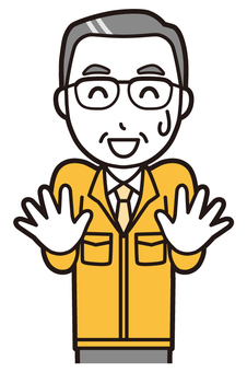  中年作業着(黄)-015-バスト ごまかす,中小企業,作業着,中年,ビジネスマン,サラリーマン,会社員,ビジネス,社長,男性のイラスト素材