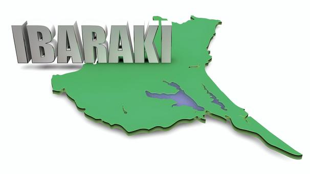 茨城県テキストとマップ素材 茨城県,地図,水戸市,立体,緑,白バック,日本,日本地図,都道府県,地方のイラスト素材