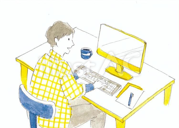 男性　リモートワーク リモートワーク,在宅ワーク,30代のイラスト素材