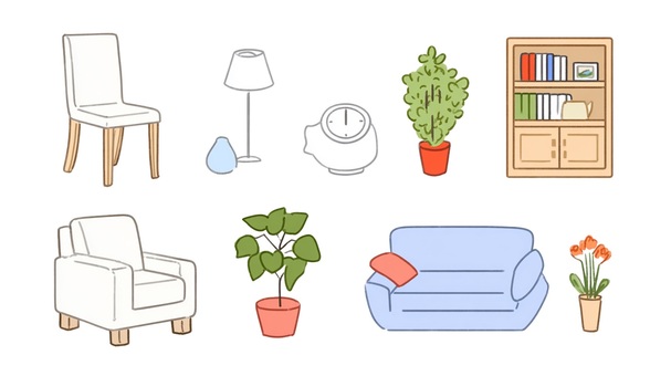 椅子とソファと観葉植物のイラスト