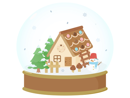 ヘクセンハウスのスノードーム　ブラウン スノードーム,クリスマス,冬,飾り,ヘクセンハウス,ツリー,雪だるま,雪,キラキラ,置き物のイラスト素材