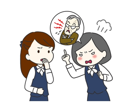 嫌いな上司の文句を言う会社員２人 上司,会社員,会社,勤務,制服,仕事,嫌い,大嫌い,ネチネチ,文句のイラスト素材