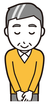 ニット中年男性(黄)-190-バスト  ニット中年男性(黄)-190-バスト おじぎ,笑顔,おじさん,男性,中年,お父さん,パパ,シニア,ミドルエイジ,人物のイラスト素材