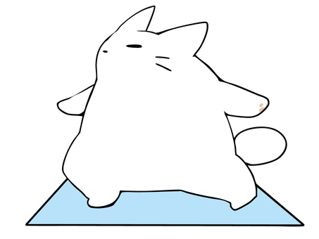 ヨガ ねこ 2 ねこ,白猫,ヨガ,マット,体操,健康,ダイエット,エクササイズ,ポーズ,肉球のイラスト素材