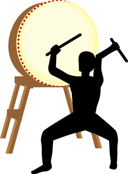 太鼓叩く　 太鼓,叩く,リズム,和,打楽器,文化,設置,後ろ姿,男,シルエットのイラスト素材