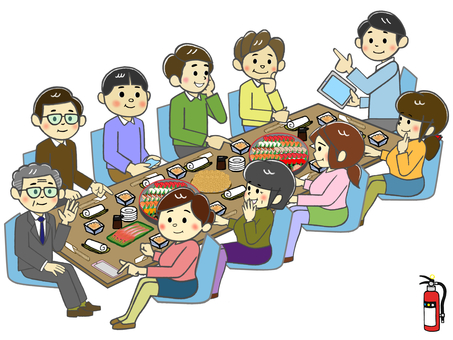 課内で行う食事会ビジネス飲み会・懇親会 飲み会,宴会,懇親会,食事会,ビジネス,課内,グループ,メンバー,男性,女性のイラスト素材