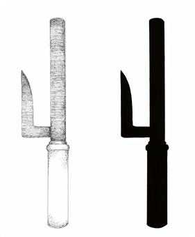 十手をイメージした手描きイラスト 十手,武器,日本,シルエット,手描き,リアル,モノクロ,挿絵,白バック,線画のイラスト素材