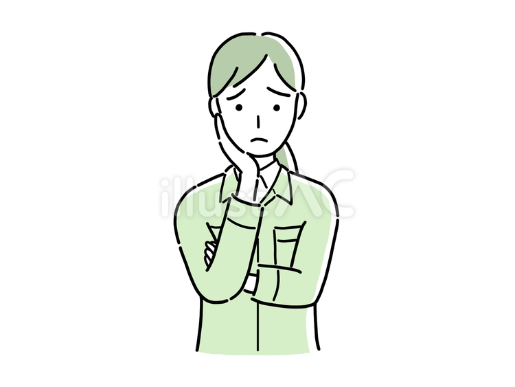 困り顔で顔に手を当てる女性作業員 作業員,作業服,女性のイラスト素材