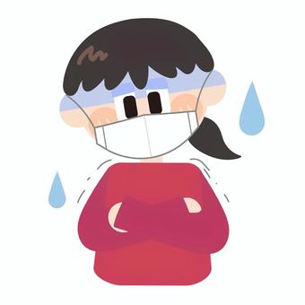 病気で体調が悪い/マスクをしている子供 病気,体調,悪い,マスク,風邪,インフルエンザ,コロナ,寒気,悪寒,医療のイラスト素材