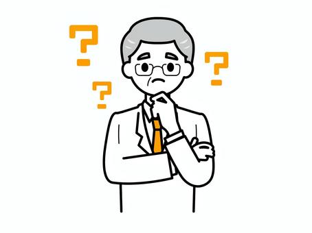 疑問を持つ白衣の男性のイラスト04 人物,男性,中年,高齢,40代,50代,60代,医療,福祉,保健のイラスト素材