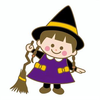 ハロウィン ハロウィン,ハローウィン,女の子,幼児,衣装,仮装,コスプレ,魔女,ほうき,帽子のイラスト素材